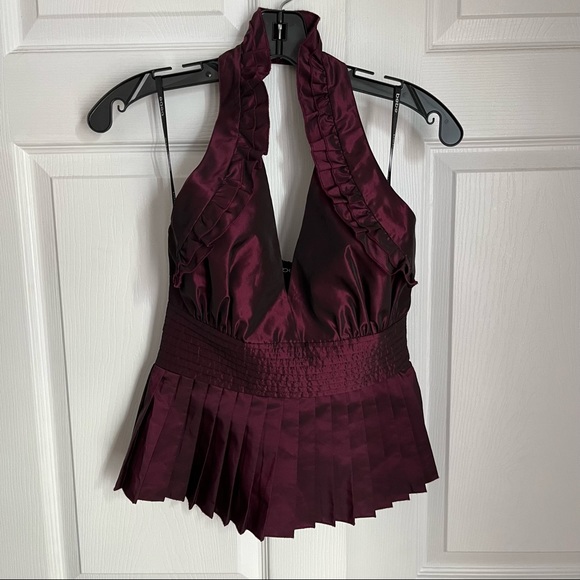 BEBE SATIN HALTER TOP IN IMPERIAL PLUM - Picture 2 of 12